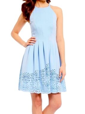 Vince Camuto Sky Blue Laser Cut Halter Dress 4